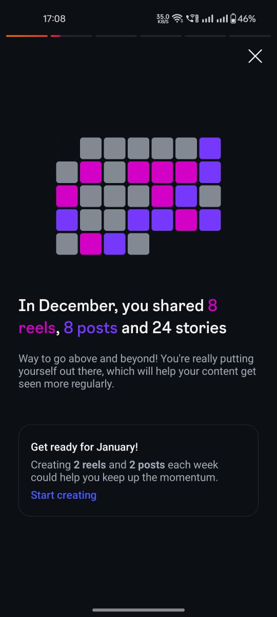 Instagram insight — 8 reels 8 posts December